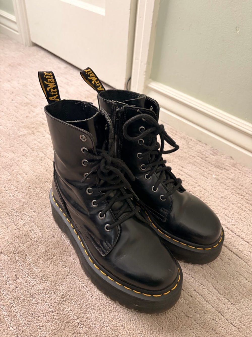 Dr. Martens JADON Black Leather Platform Lace-Up Ankle Boots
